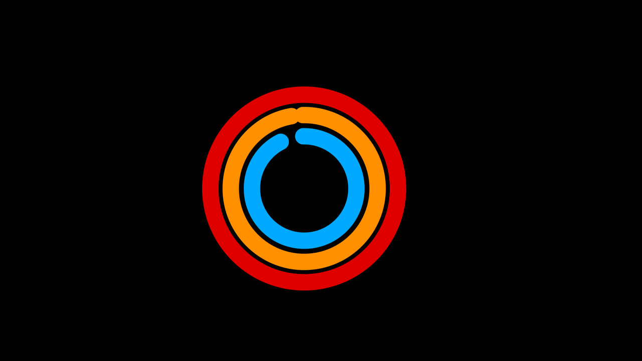 Wristwatch face dial concept Circling tricolour target on black screen