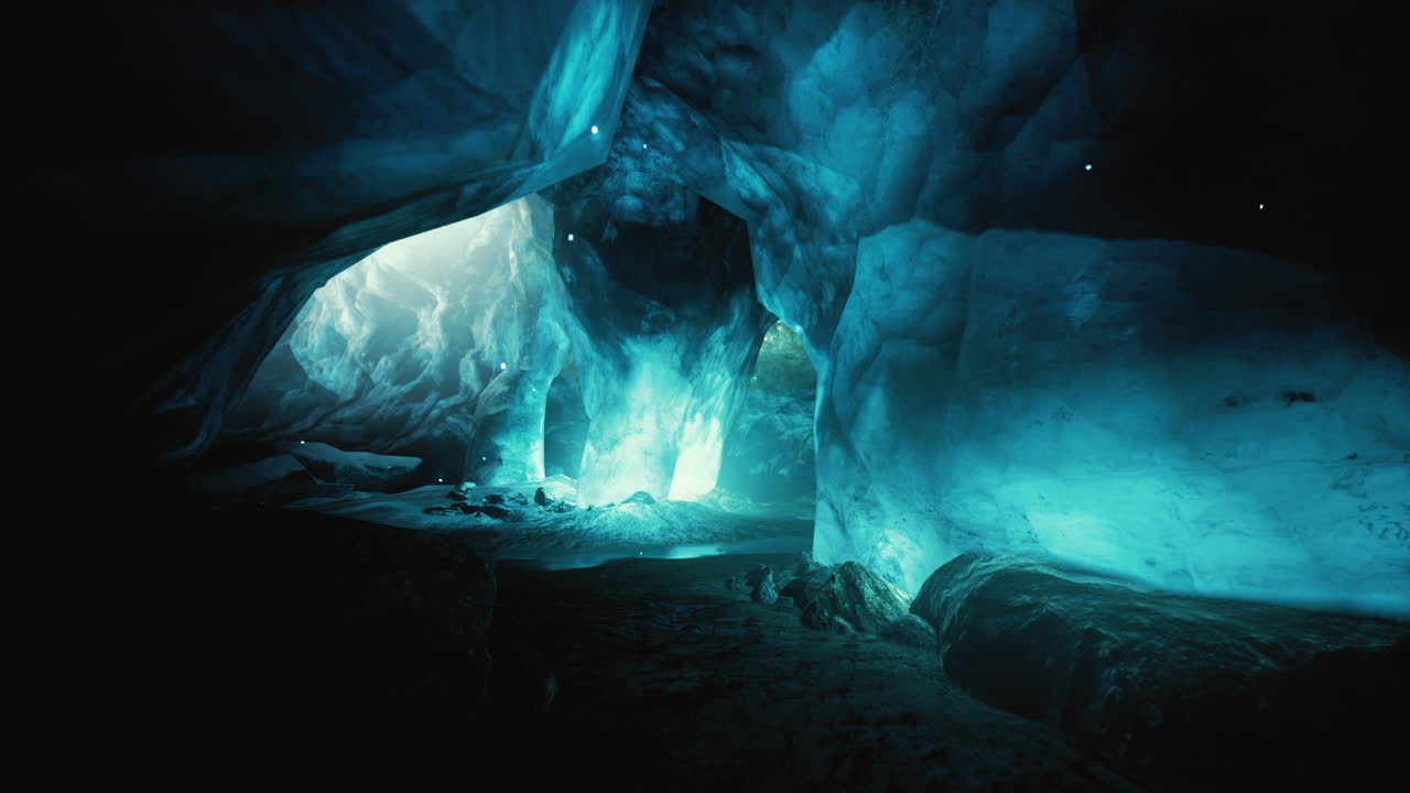 misteriosa cueva de hielo azul brillante