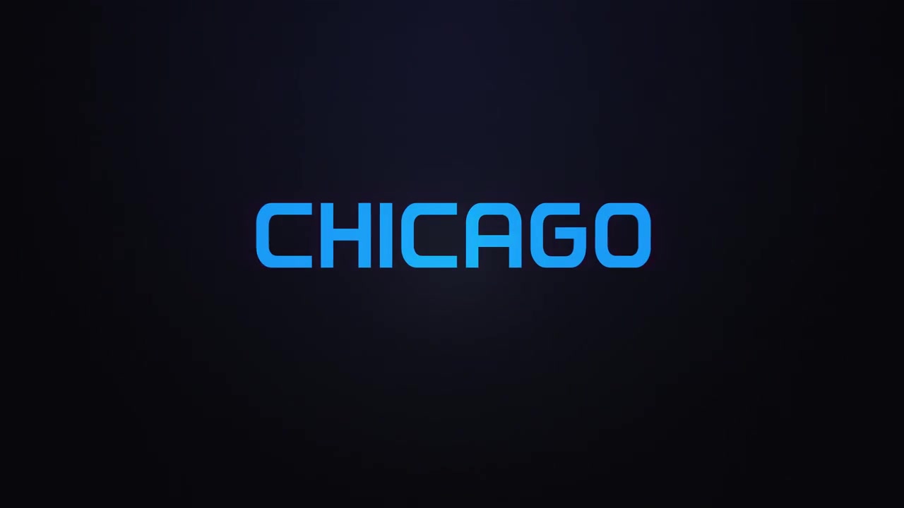 Eksploderende Chicago-typografianimation i blåt og rødt