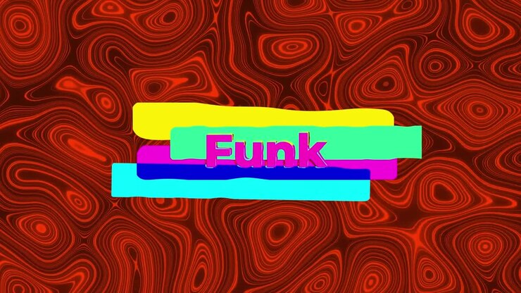 Animation of funk text over red liquid background background