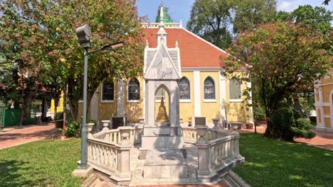 a peaceful chapel in a serene garden setting