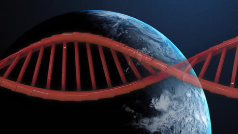 animating dna strand over earth from space, showing scientific concept