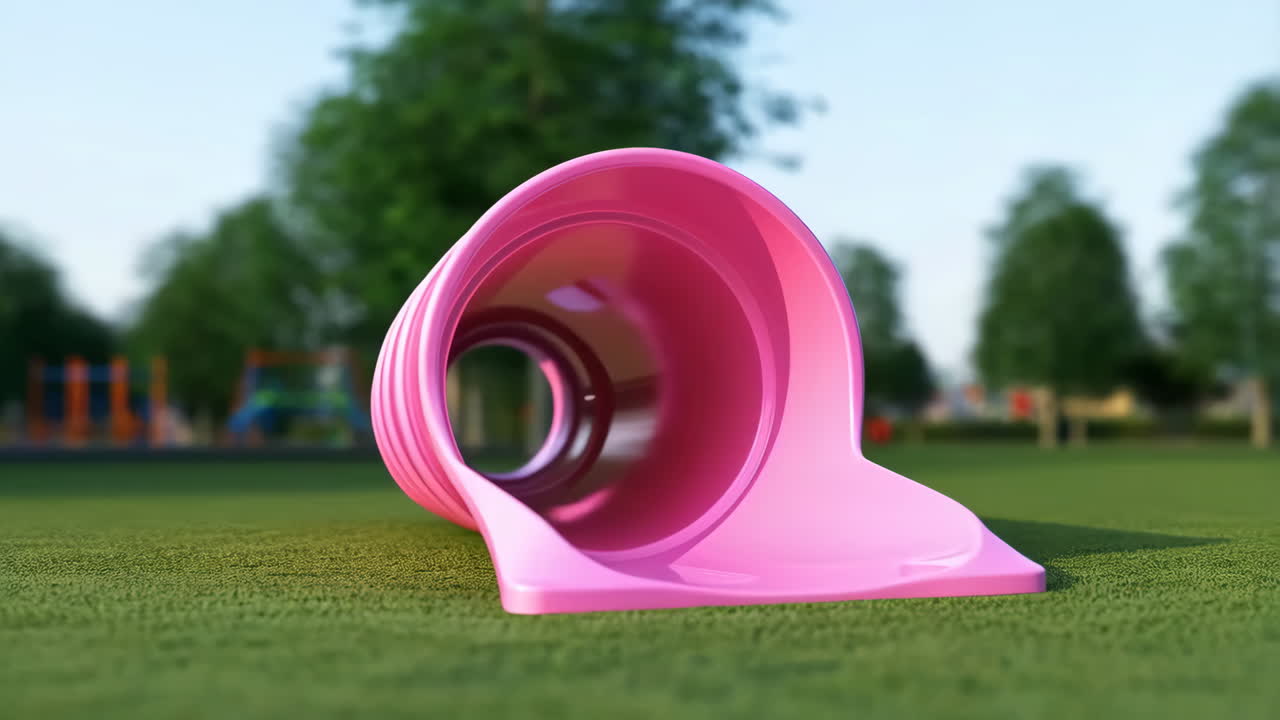 Pink Play Tunnel on a Grassy Playground