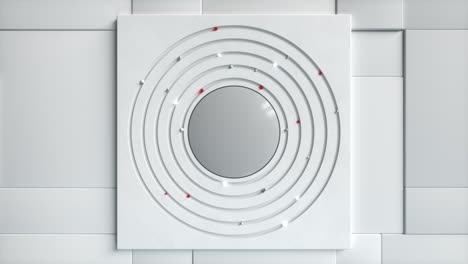 fondo de negocio abstracto. diferentes esferas se mueven en un círculo en el centro. concepto tecnológico. bucle sin costuras animación 3d