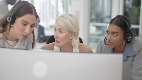 telemarketing, mujeres y centro de llamadas con equipo