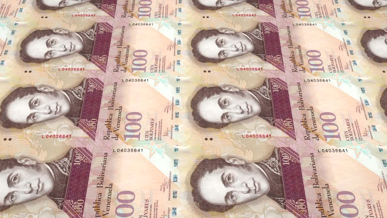100 베네수엘라 볼리바르의 지폐가 화면에 굴러, 현금, 루프