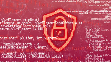 security padlock icon and data processing against red background