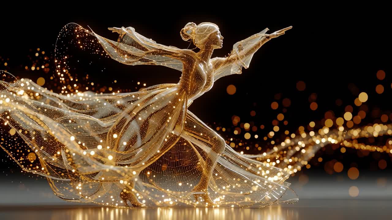 Ballerina astratta wireframe dorata