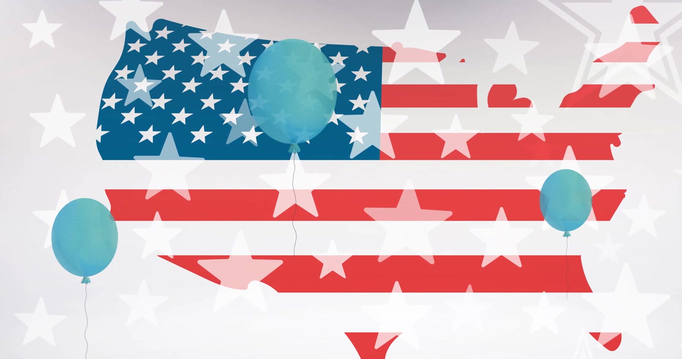 Animazione di stelle che si muovono sopra una bandiera americana su una mappa degli USA