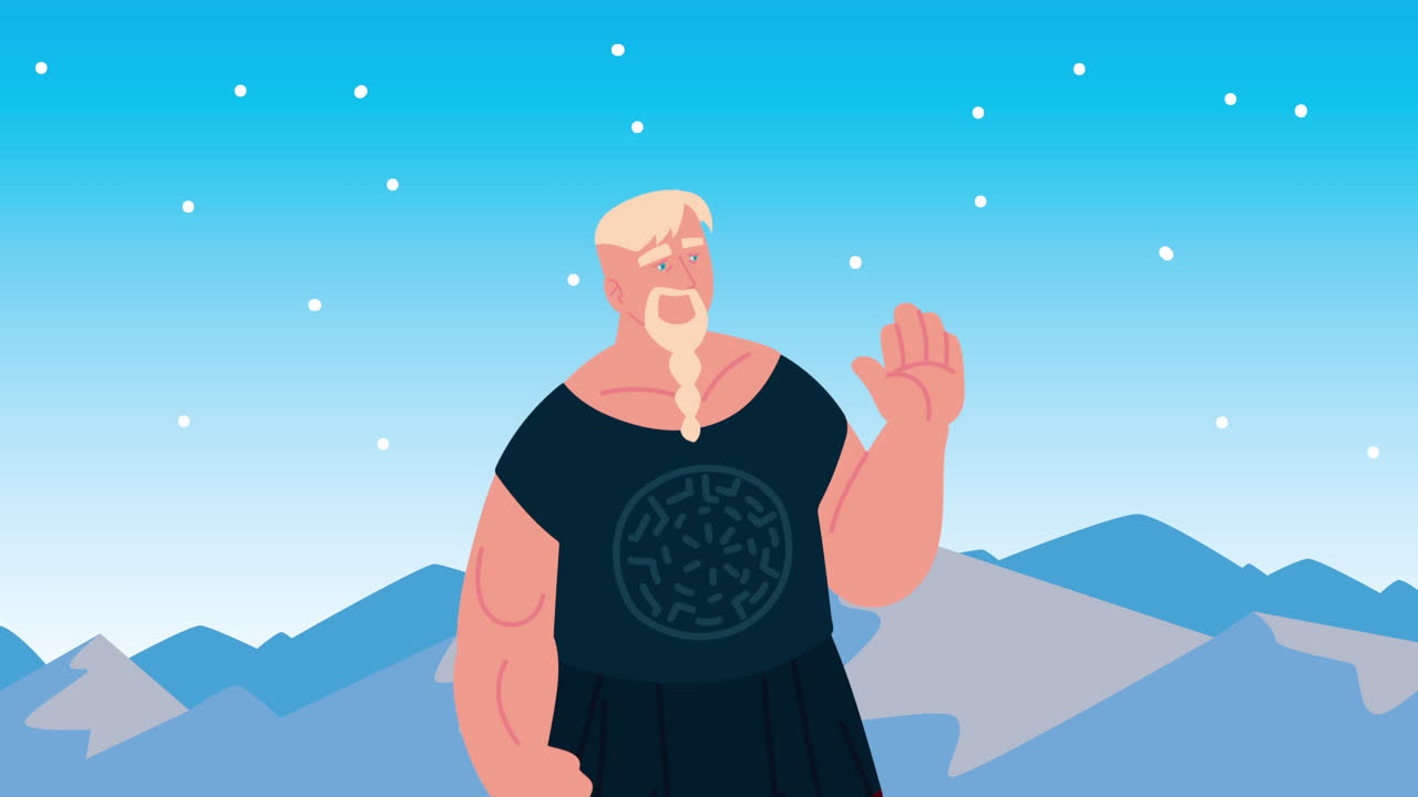 스칸디나비아 남성 바이킹 캐릭터 애니메이션