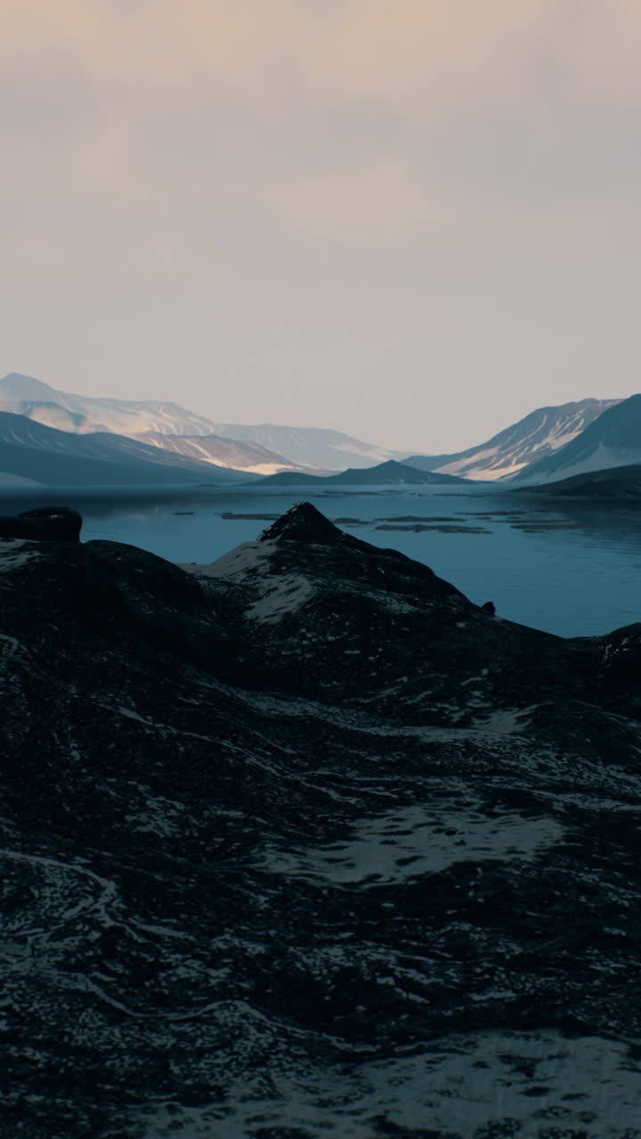 el sereno paisaje ártico: montañas, lagos y nieve