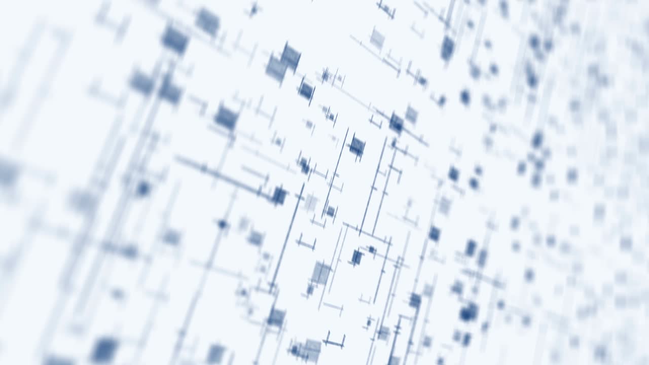 Bright technology of blue neon lines. Business concept. 3D rendering of rotating squares crossing on white background. Loop animation.