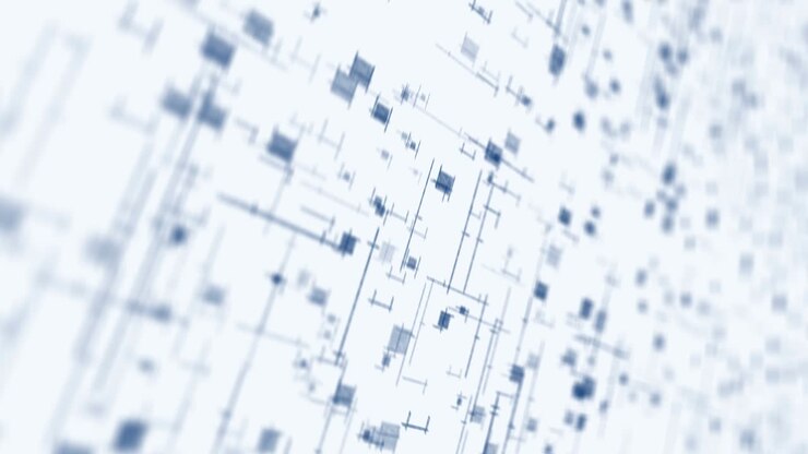 Bright technology of blue neon lines. Business concept. 3D rendering of rotating squares crossing on white background. Loop animation.