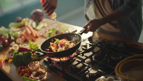 cooking vegetables in a pan