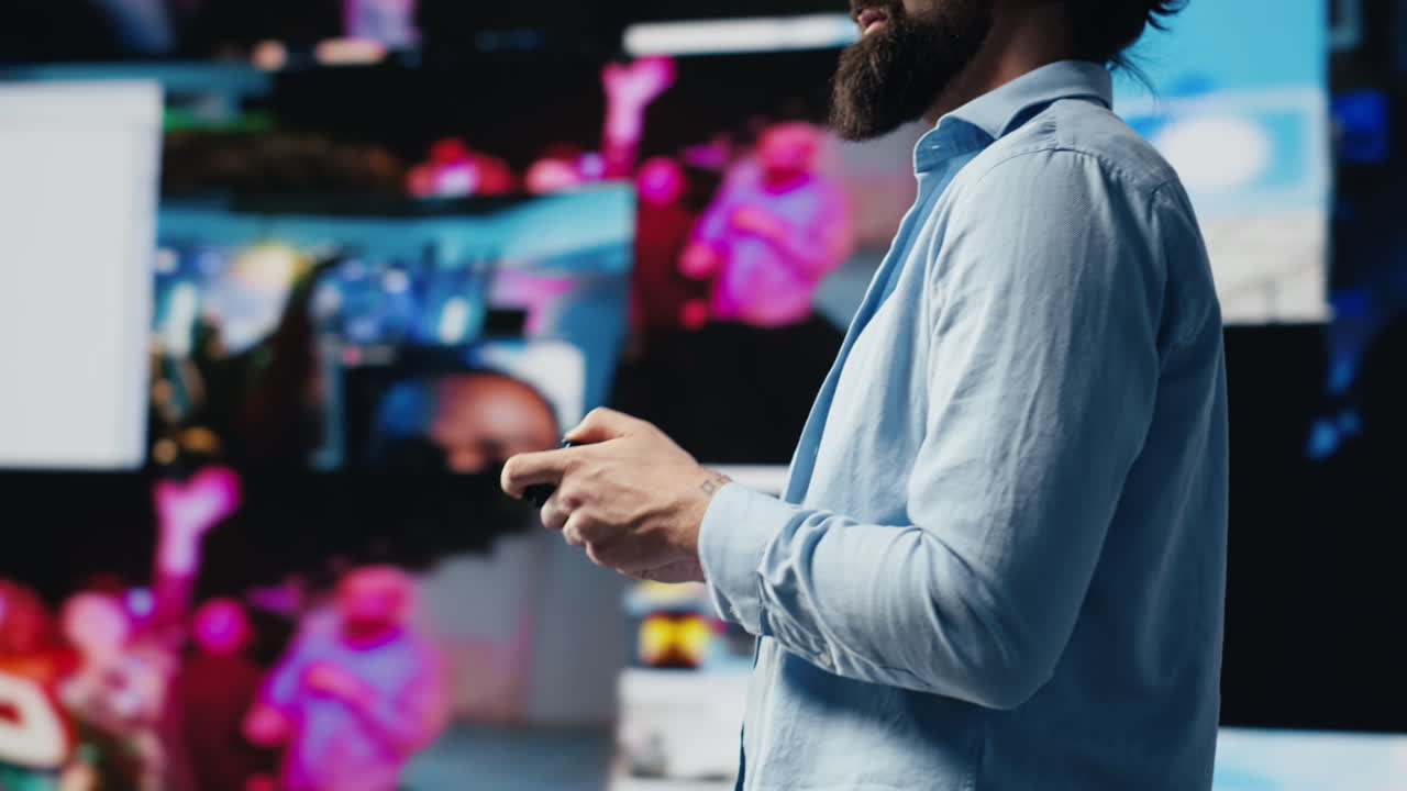 Casual man with headphones admire social media visuals