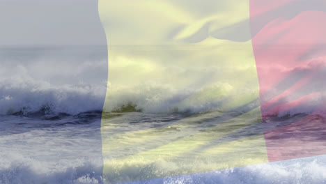 animation of flag of belgium blowing over beach landscape