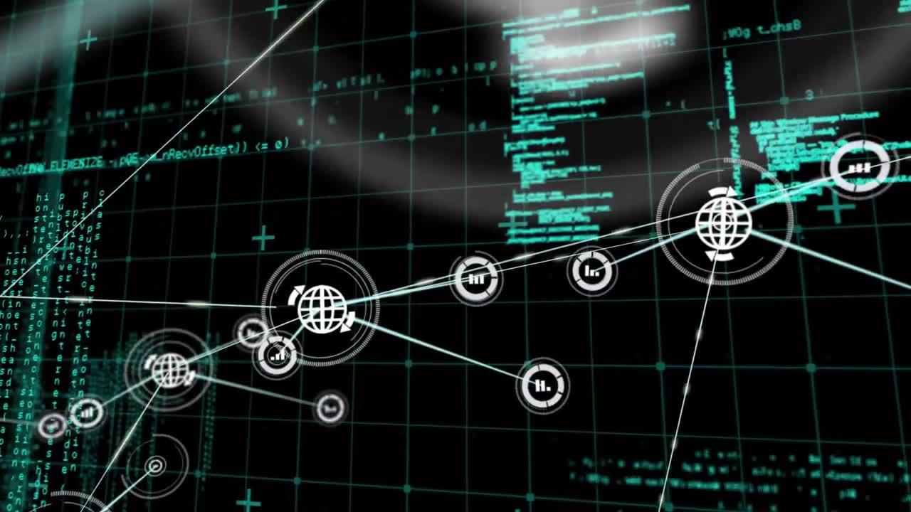 anschlüsse bewegen sich und digitale daten auf schwarzem hintergrund