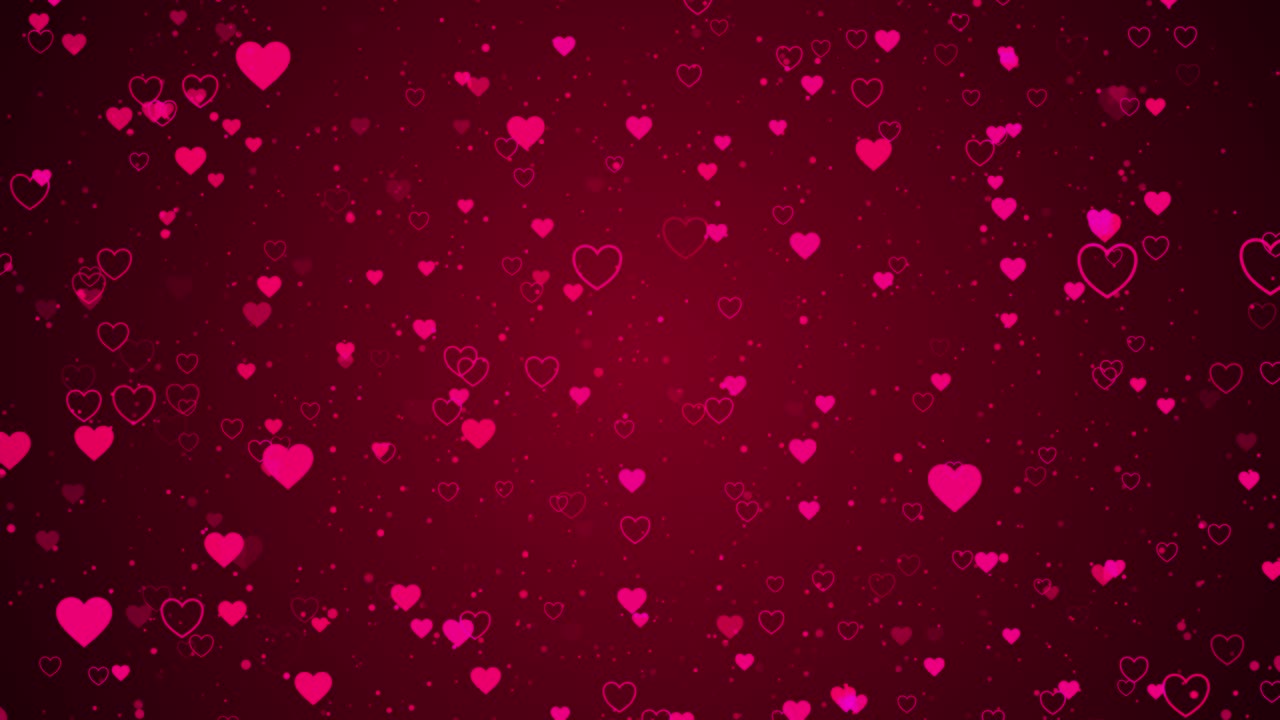 4K Loop video Abstract red hearts on dark background.