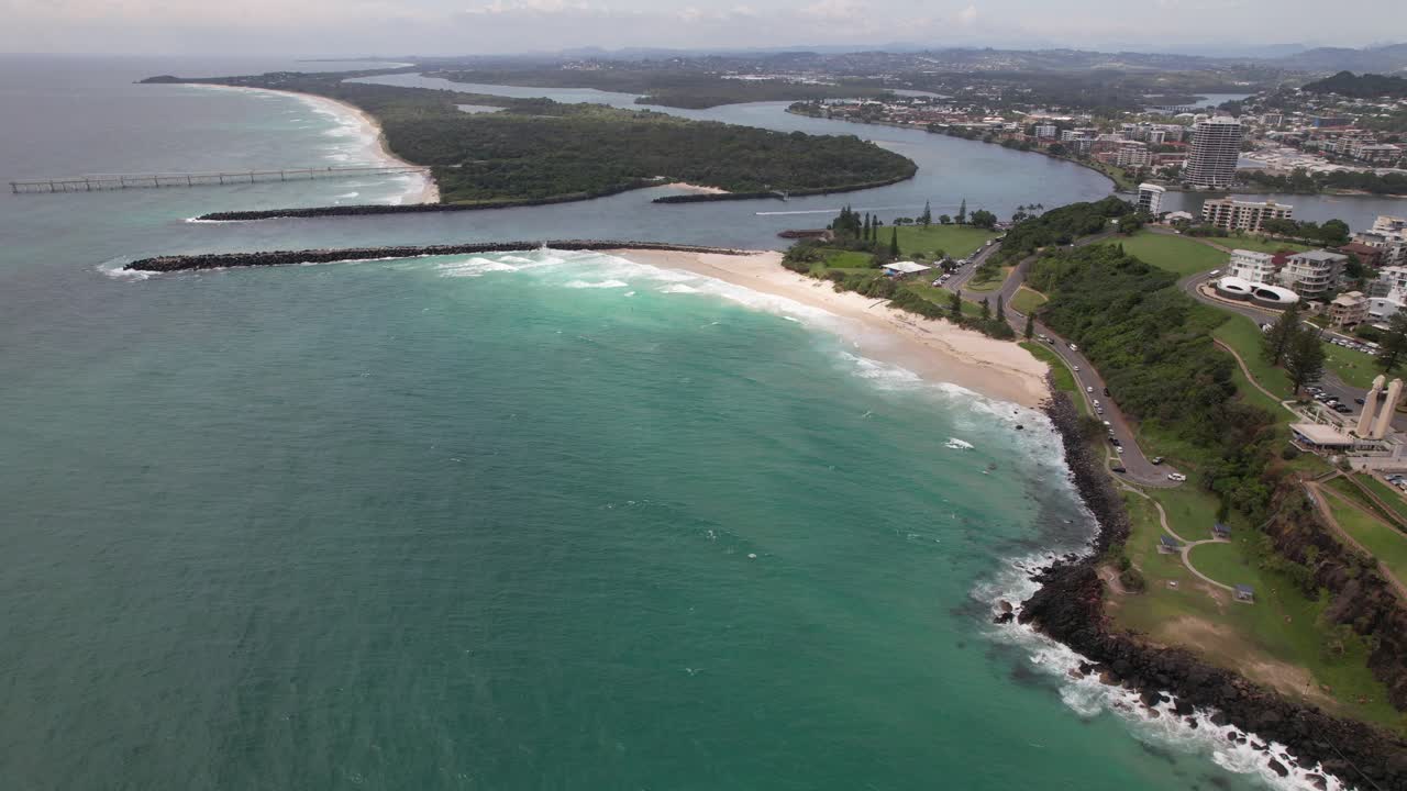 Panoramic View Of Tweed River And Duranbah Beach In Tweed Heads, NSW, Australia - Drone Shot