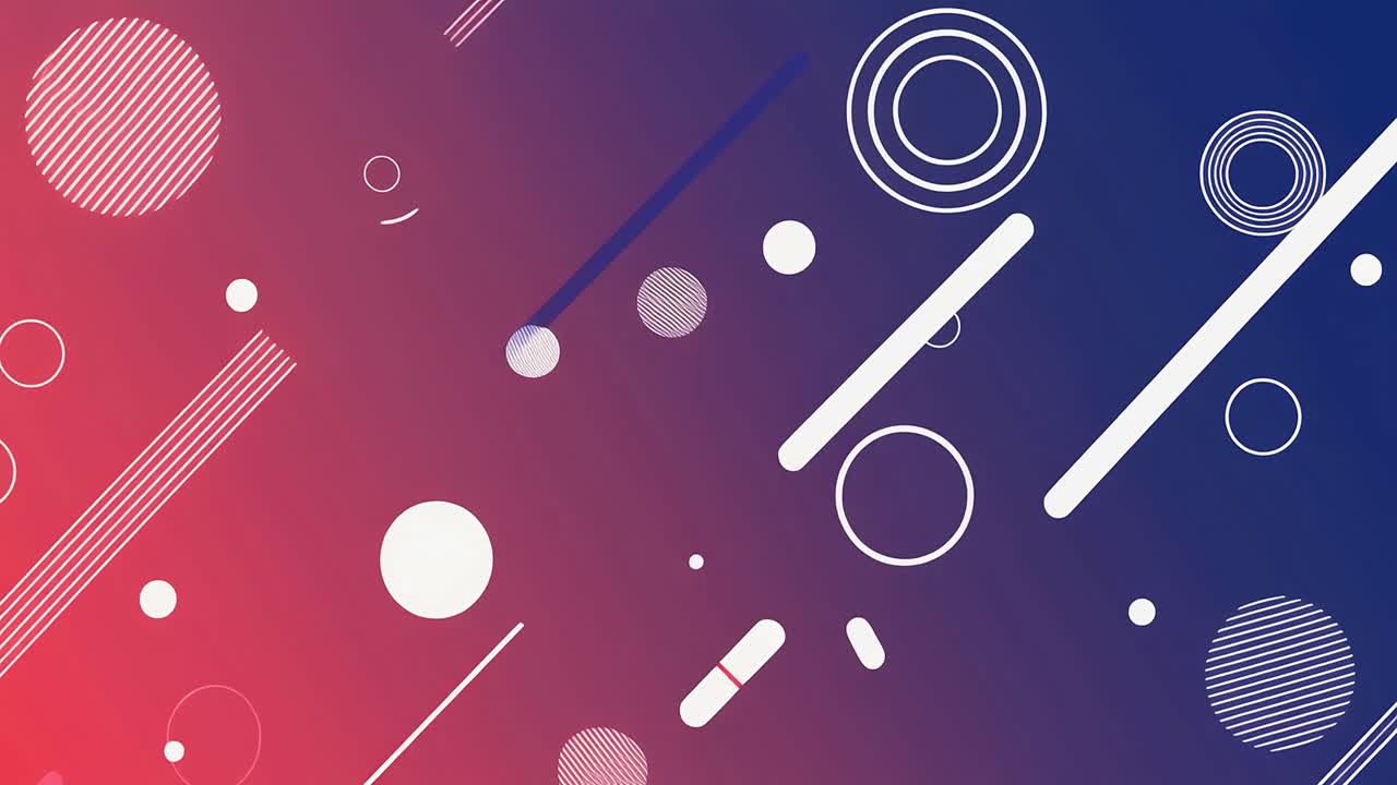 Abstract Geometric Shapes Moving on Red Blue Gradient Background