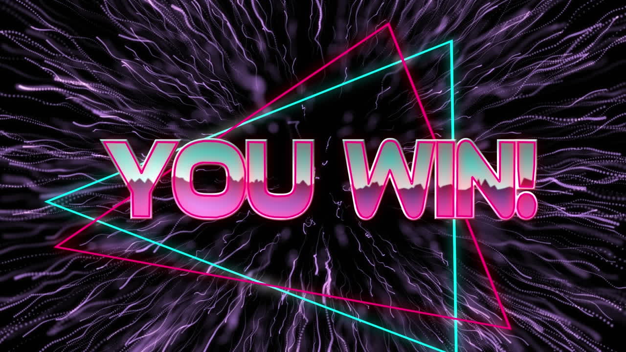 기하학적 움직이는 모양과 불꽃놀이에 대한 텍스트를 이기는 애니메이션