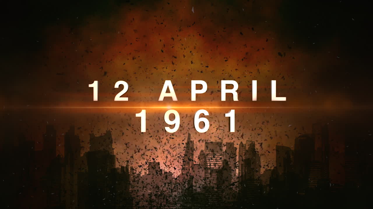 12 de abril de 1961 con ciudad oscura y basura voladora en la noche