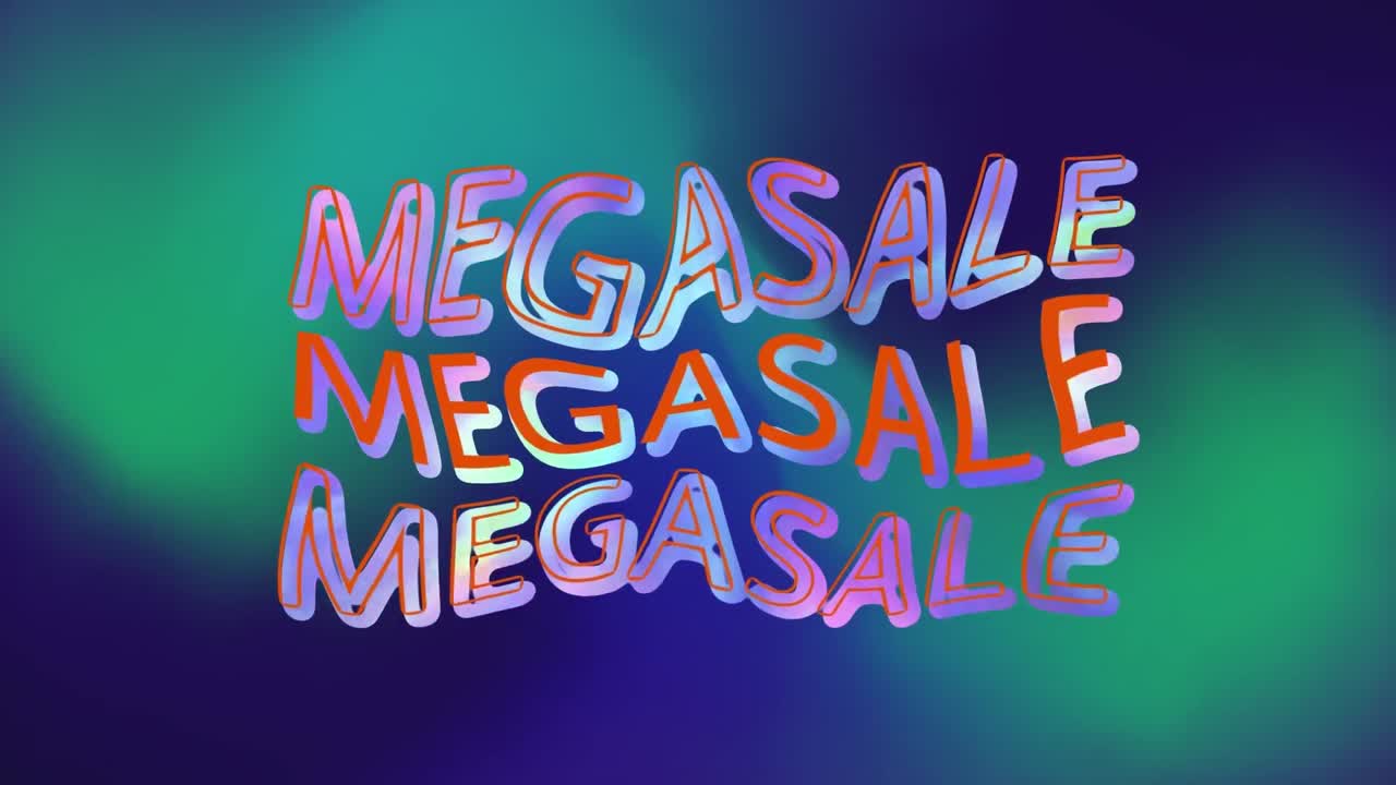 움직이는 파란색과 초록색 배경 위에 메가 판매 텍스트의 애니메이션