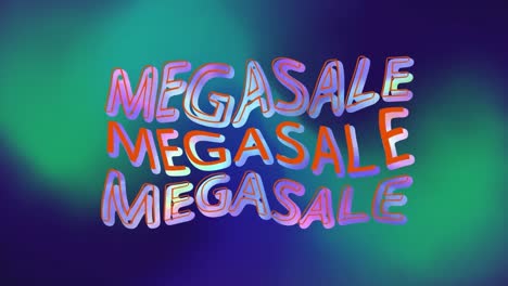 animation of mega sale text over moving blue and green background