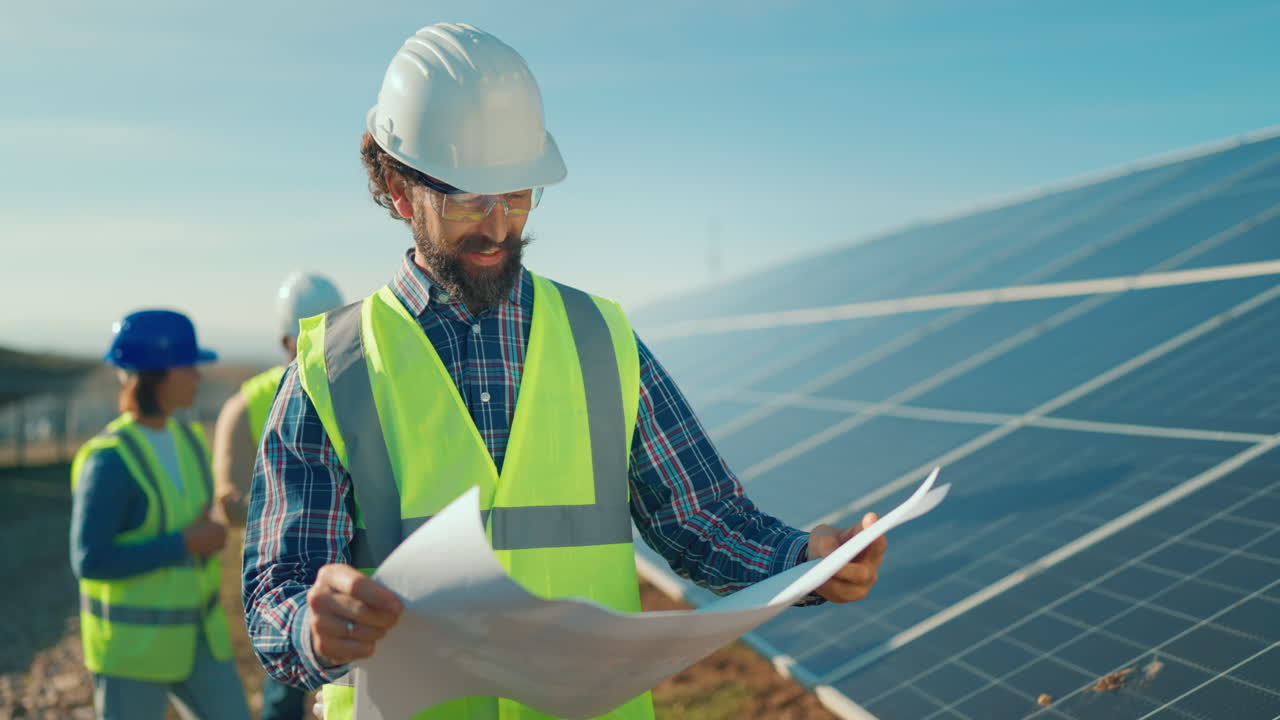 Engineers working at a solar farm