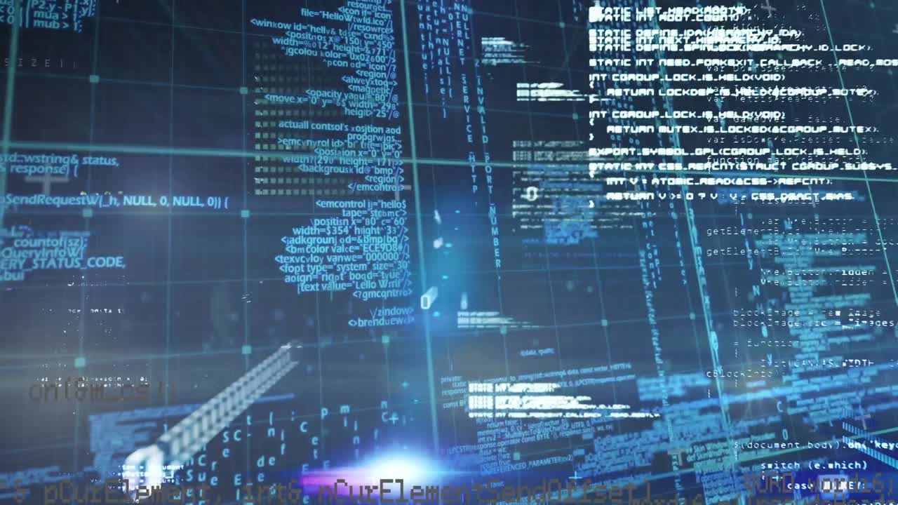 Animation of data processing over blue background