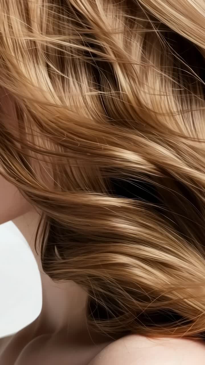 Close-up video shot of flowing blonde hair, capturing the smooth texture and movement