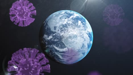 animation of covid 19 cells floating over globe