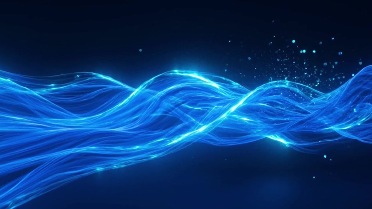 Abstract Blue Light Waves Flowing on Dark Background