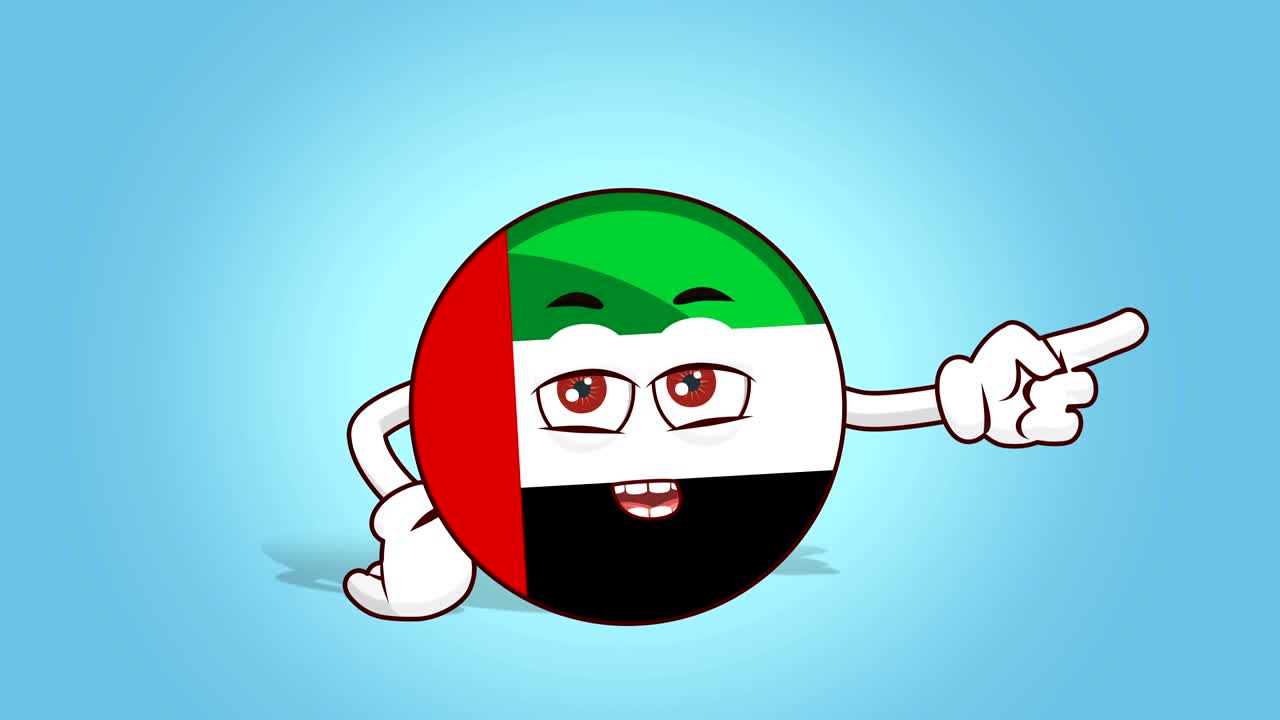 Cartoon Icon Flag UAE United Arab Emirates Face Animation Unhappy Right Pointer Speak with Luma Matte