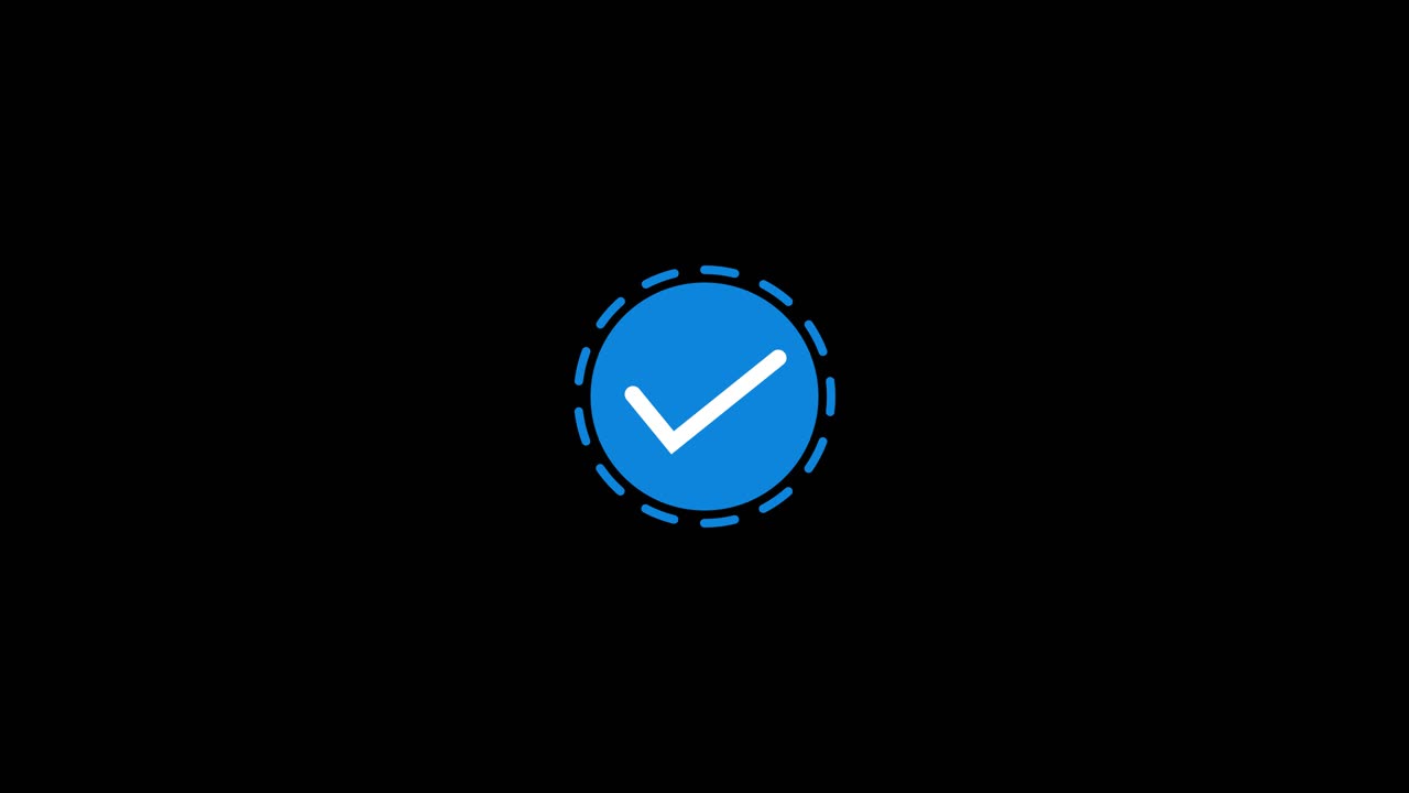 Blue check icon pulsing on black background symbolizes success approval verified action use of this