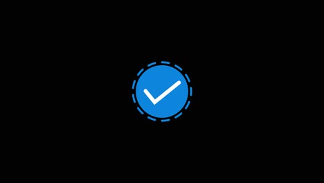 blue check icon pulsing on black background symbolizes success approval verified action use of this