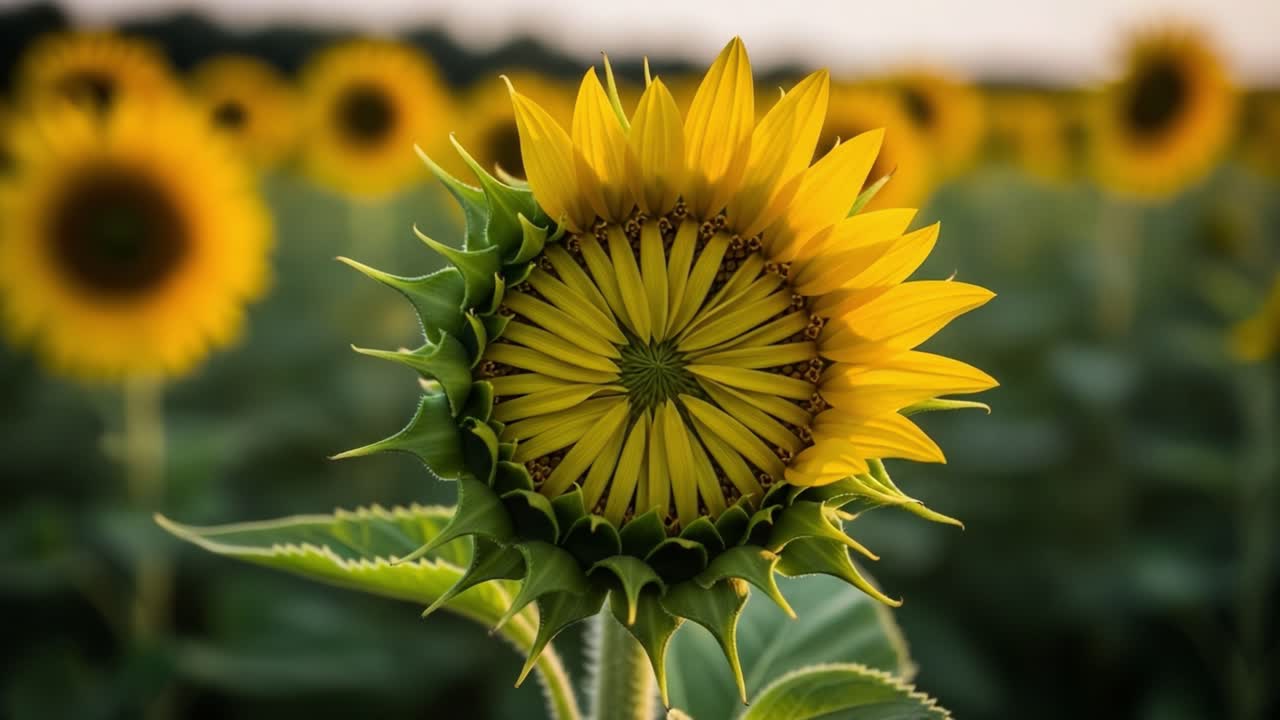 Close-up of a Young Sunflower in a Field