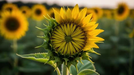 close-up of a young sunflower in a field
