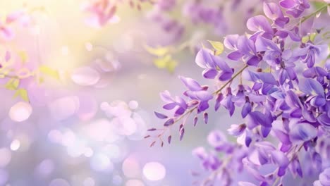beautiful purple wisteria blossoms with bokeh sunlight
