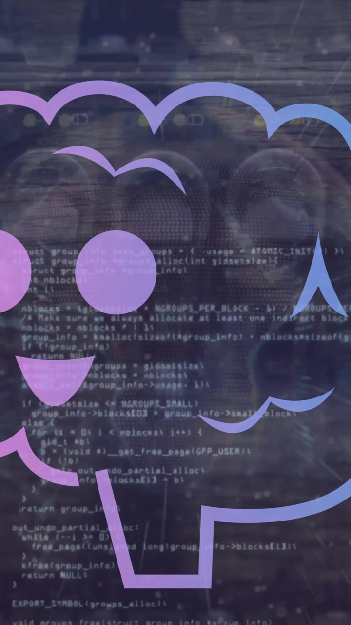 Animatie van lachende hersenen over computertaal tegen een kabel
