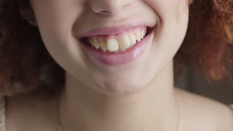 close up woman lips smiling cute happy showing healthy teeth young teenage