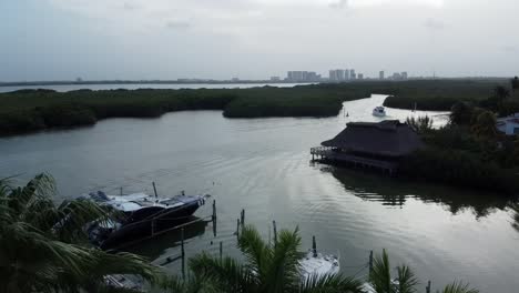 ascending drone shot of the nichupte lagoon in cancun