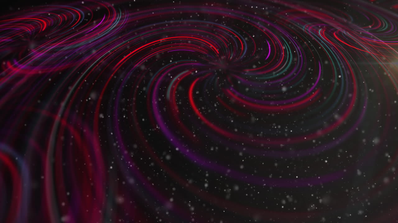 Animation of colourful spiral shapes on black background