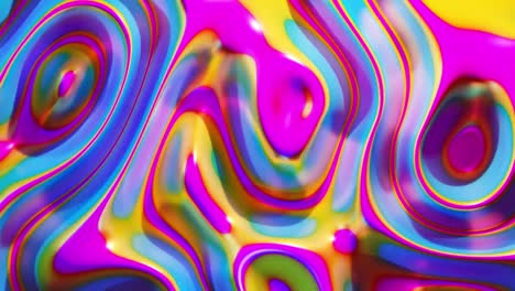 Animation-of-colorful-cyan,-magenta-and-yellow-3d-liquid-shapes-waving-swirling