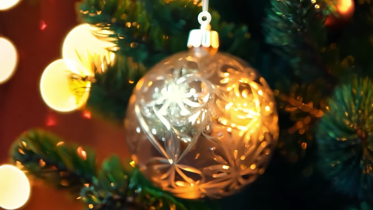 primer plano de un ornamento de navidad de oro en un árbol de navidad