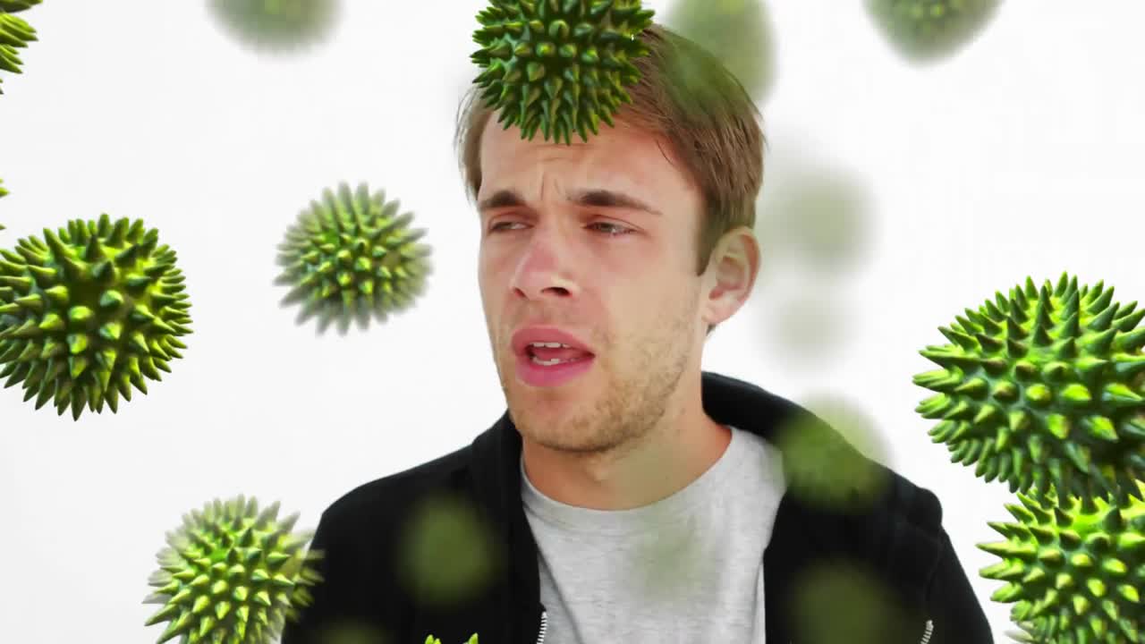 Premium stock video - Digital composite of a man sneezing