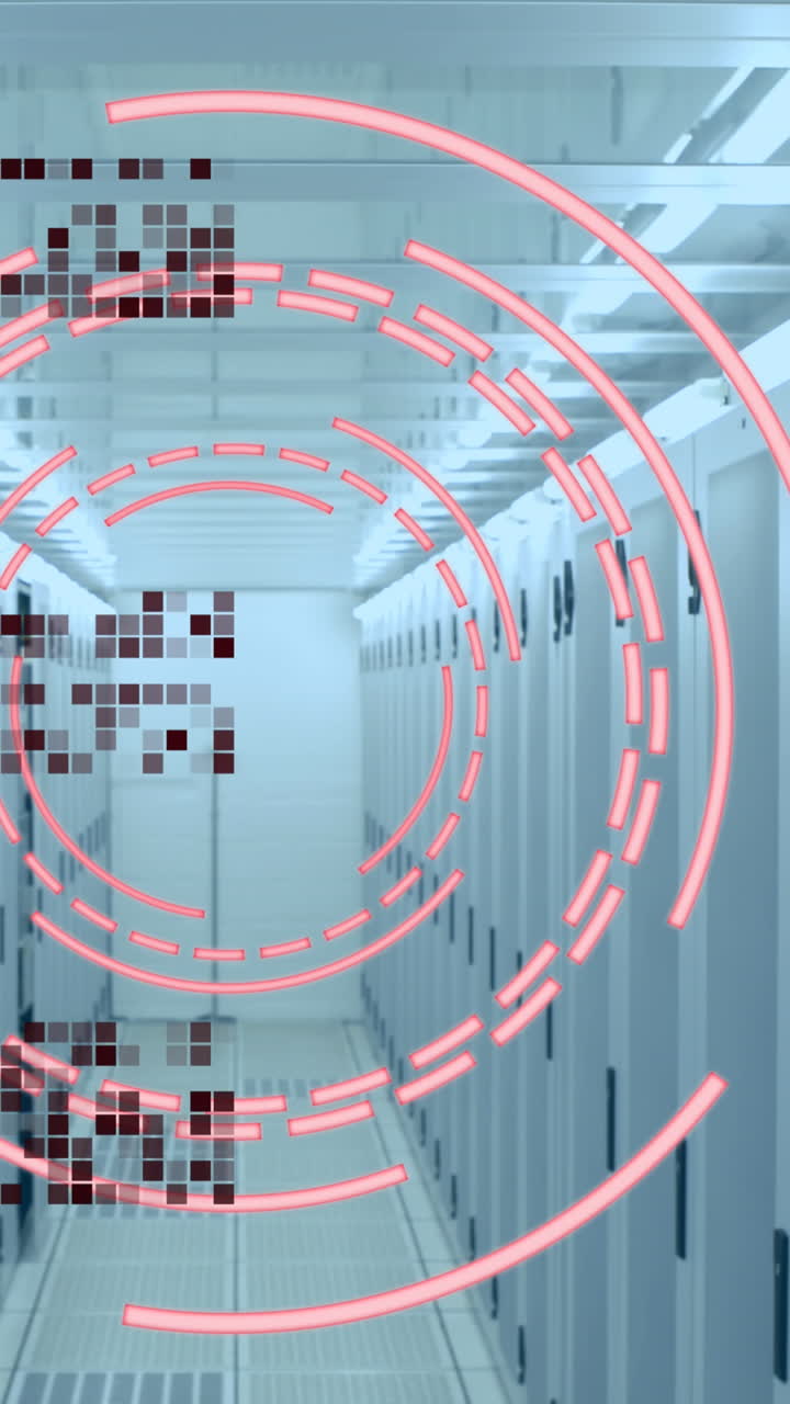 animación del procesamiento de datos y el escaneo de alcance sobre la sala de servidores