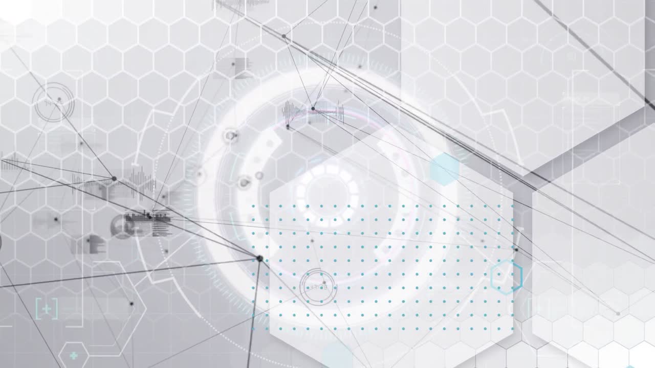 회색 배경에 연결 네트워크를 통해 육각형의 애니메이션