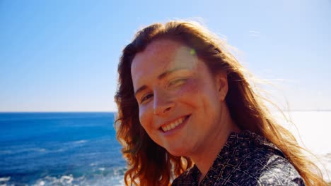 woman smiling in the beach 4k