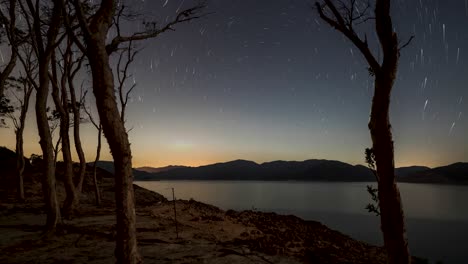 static view of the sky from the sandy beach of sai kung hong kong island watching glorious colourful stars in timelapse